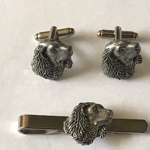 Sm Spaniel’s Head made from fine English pewter cuff link or tie slide or the set or stick pin codea24