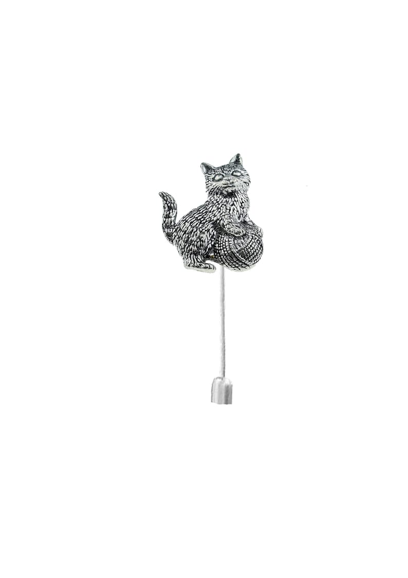 Kitten with ball of wool on a 3 7.5cm Kilt Pin Scarf Brooch with English Pewter Emblem or Stunning stick pin with end connector refa42