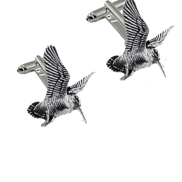 Rising Woodcock made from fine English pewter cuff link or tie slide or the set or stick pin code B39 bird birds