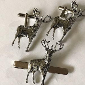 Standing Stag   made from fine English pewter cuff link or tie slide or the set or stick pin codea31