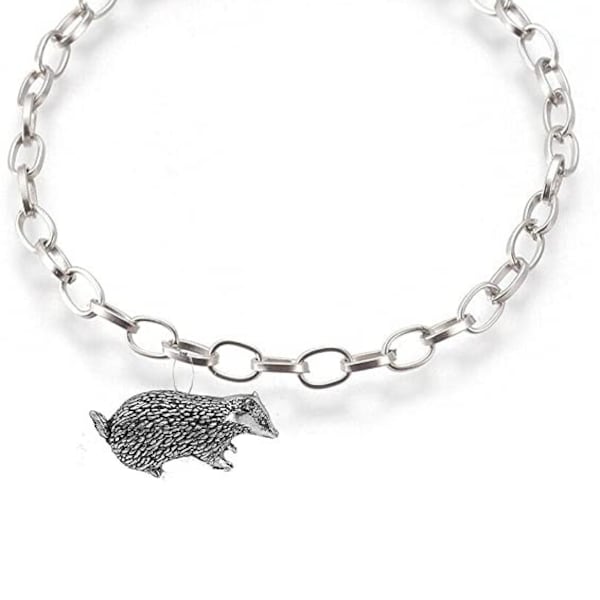 A8 Badger  Made From English Pewter on belcher link chain perfect as a anklet or bracelet gift jewellery