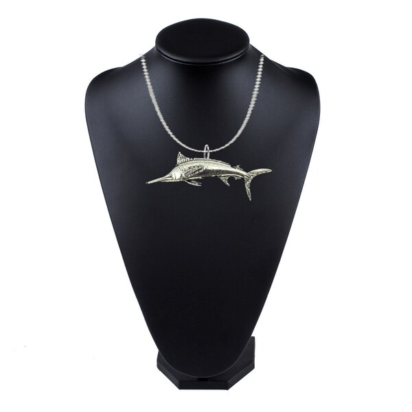 Marlin fish on a 18 inch platinum plated chain necklace jewellery  gift jewellery made from Fine English pewter code F14