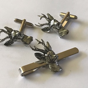 Roe Deer Head made from fine English pewter cuff link or tie slide or the set or stick pin codea9