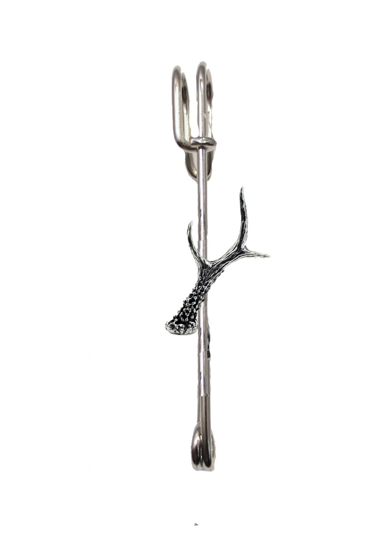 Roe Antler on a 3 7.5cm Kilt Pin Scarf Brooch with English Pewter Emblem or Stunning stick pin with end connector refa56