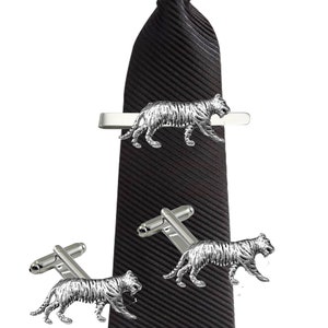 tiger made from fine English pewter cuff link or tie slide or the set or stick pin code  codeppa09
