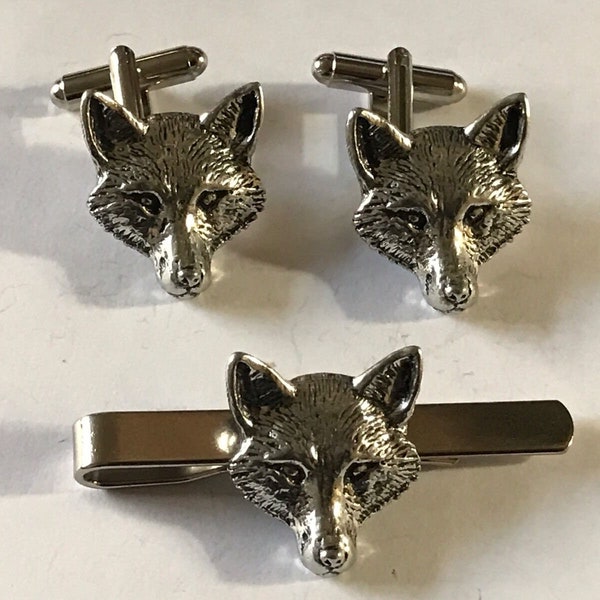 Fox Head made from fine English pewter cuff link or tie slide or the set or stick pin codea72