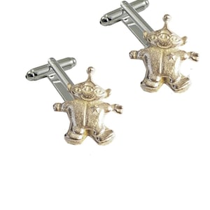 Alien  made from fine English pewter cuff link or tie slide or the set or stick pin codeFT23