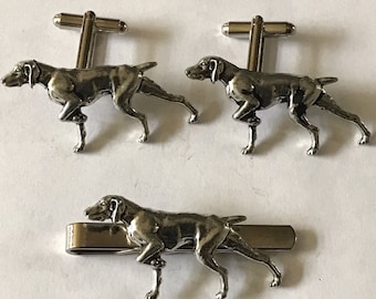 Pointer Dog  made from fine English pewter cuff link or tie slide or the set or stick pin codea30