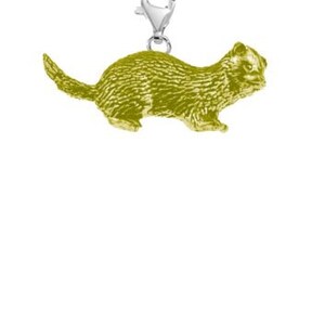 May include: A silver charm in the shape of a green ferret. The charm has a lobster clasp for attaching to a bracelet or necklace.
