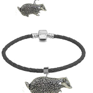 Badger  Charm / Pendant on a bail which has a 5mm Hole to fit Bracelet necklace European or choose the bracelet with charm refA8