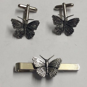 Small Butterfly made from fine English pewter cuff link or tie slide or the set or stick pin codec2