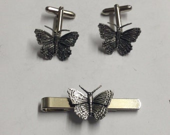 Small Butterfly made from fine English pewter cuff link or tie slide or the set or stick pin codec2