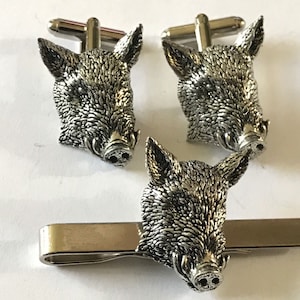 Boar Head made from fine English pewter cuff link or tie slide or the set or stick pin codea44
