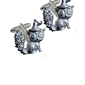 Witches Cat made from fine English pewter cuff link or tie slide or the set or stick pin codeFT243
