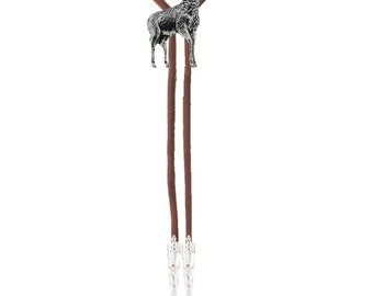 Standing Stag  made from fine English pewter crafted on a Bolo bola Necktie Natural Brown Leather Thong Cord refa31