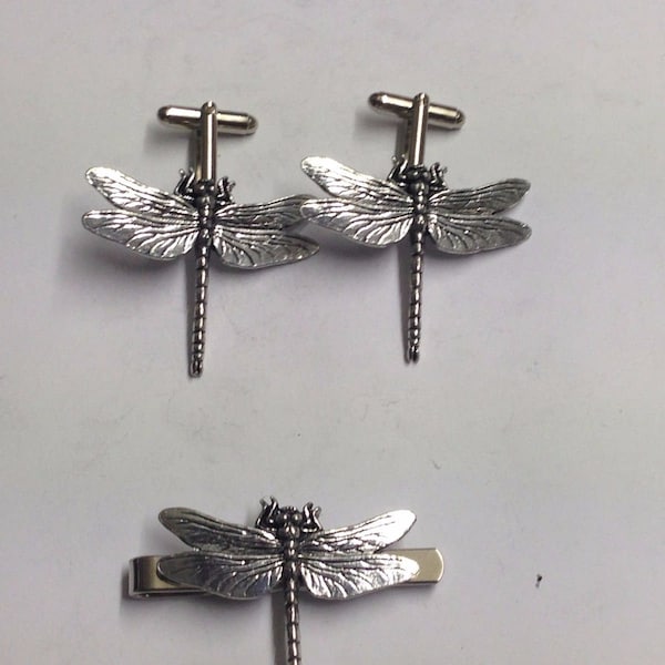 Dragonfly  made from fine English pewter cuff link or tie slide or the set or stick pin codec3