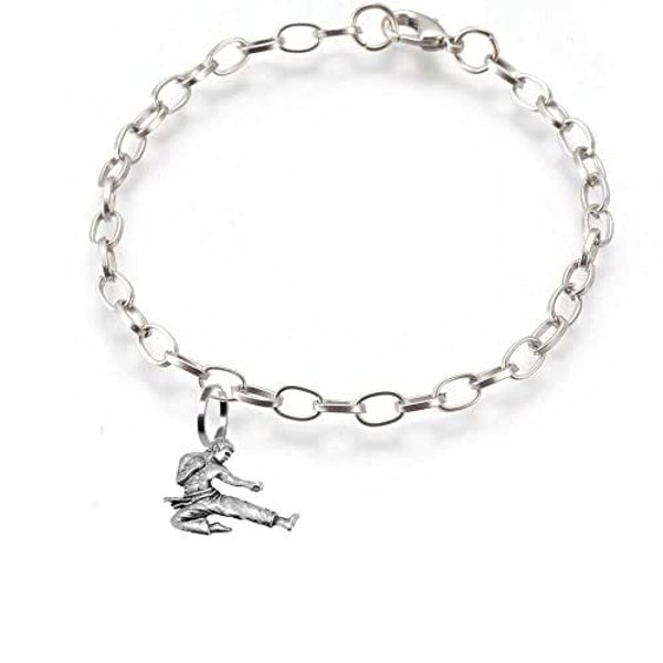 pp-sp15 Karate Martial Arts Made From English Pewter on belcher link chain perfect as a anklet or bracelet gift jewellery