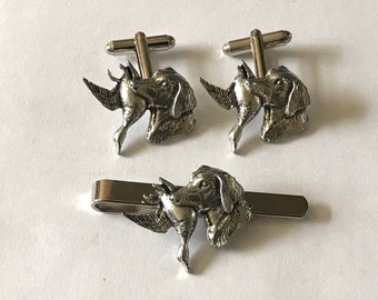 Labrador duck  made from fine English pewter cuff link or tie slide or the set or stick pin codea25
