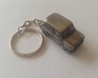classic car pewter effect Mini Mk1 ref144  car keyring  or pin badge classic car