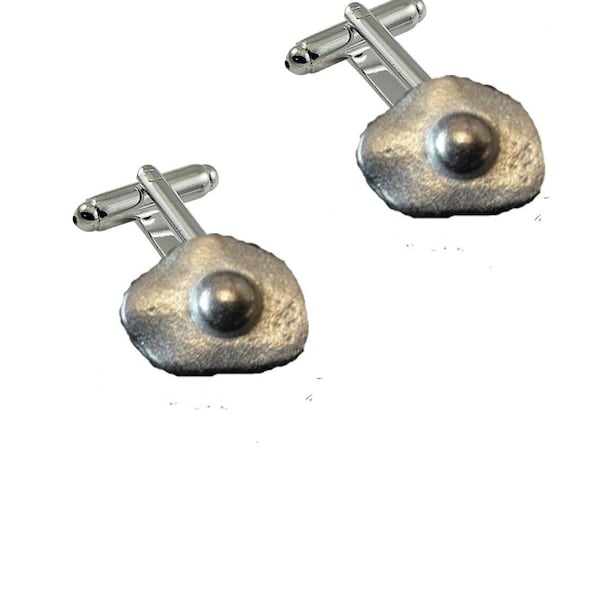 Fried Egg Sunny Side Up  made from fine English pewter cuff link or tie slide or the set or stick pin codeFT156