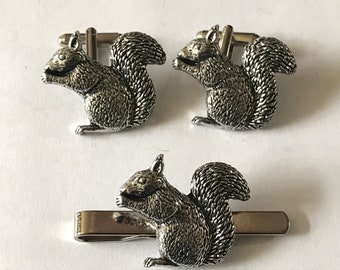 Sitting Squirrel made from fine English pewter cuff link or tie slide or the set or stick pin codea35