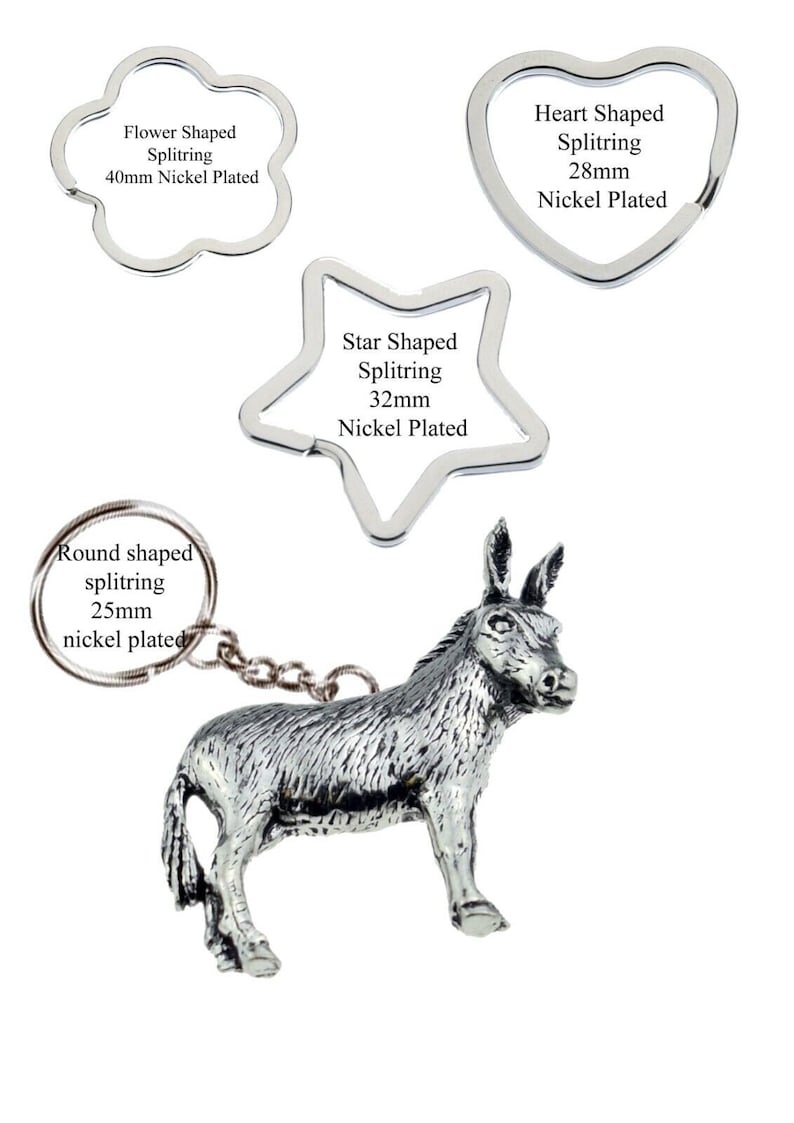 Donkey on a Split Ring Keying in 4 Style Star Flower Round Heart Gift ...