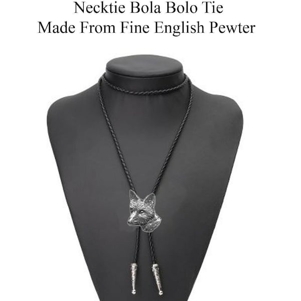 Pewter fox head  Necklace Western Cowboy Necktie Bola Bolo Tie codea6 unisex or pin badge