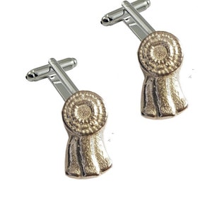 Rosette   made from fine English pewter cuff link or tie slide or the set or stick pin codeFT15 prize winner