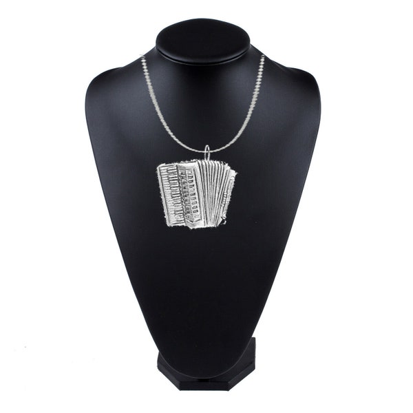 Accordion Accordian on a 18 inch platinum plated chain necklace jewellery  gift made from Fine English pewter ppm20 music
