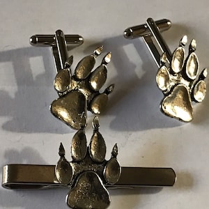 Paw Print made from fine English pewter cuff link or tie slide or the set or stick pin codea67