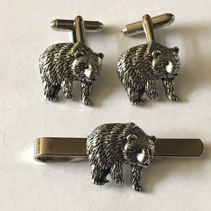 Bear  made from fine English pewter cuff link or tie slide or the set or stick pin codea28