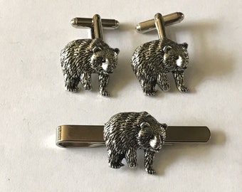 Bear  made from fine English pewter cuff link or tie slide or the set or stick pin codea28