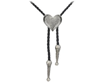 Pewter Heart  Necklace Western Cowboy Necktie Bola Bolo Tie codeFT20  unisex line dancing cowboy Wild West love romance