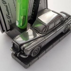 Britisches Auto P5 Coupe Pewter Effect Auto Visitenkarten & STIFT Stiftehalter NEU Handmade In Sheffield
