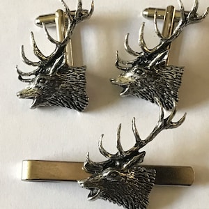 Red Stag Head made from fine English pewter cuff link or tie slide or the set or stick pin codea53