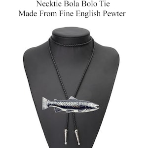 Pewter Brown Trout Necklace Western Cowboy Necktie Bola Bolo Tie code F44 unisex line dancing cowboy Wild West fish