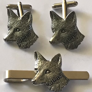 Fox Head made from fine English pewter cuff link or tie slide or the set or stick pin codea6