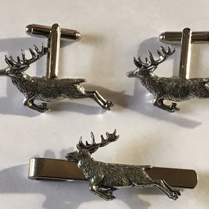 Springing Stag  made from fine English pewter cuff link or tie slide or the set or stick pin codea60