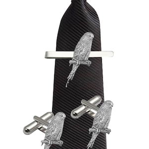 Budgerigar made from fine English pewter cuff link or tie slide or the set or stick pin code  codeppb05