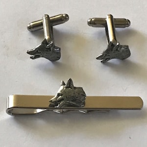 Fox Head   made from fine English pewter cuff link or tie slide or the set or stick pin codea11