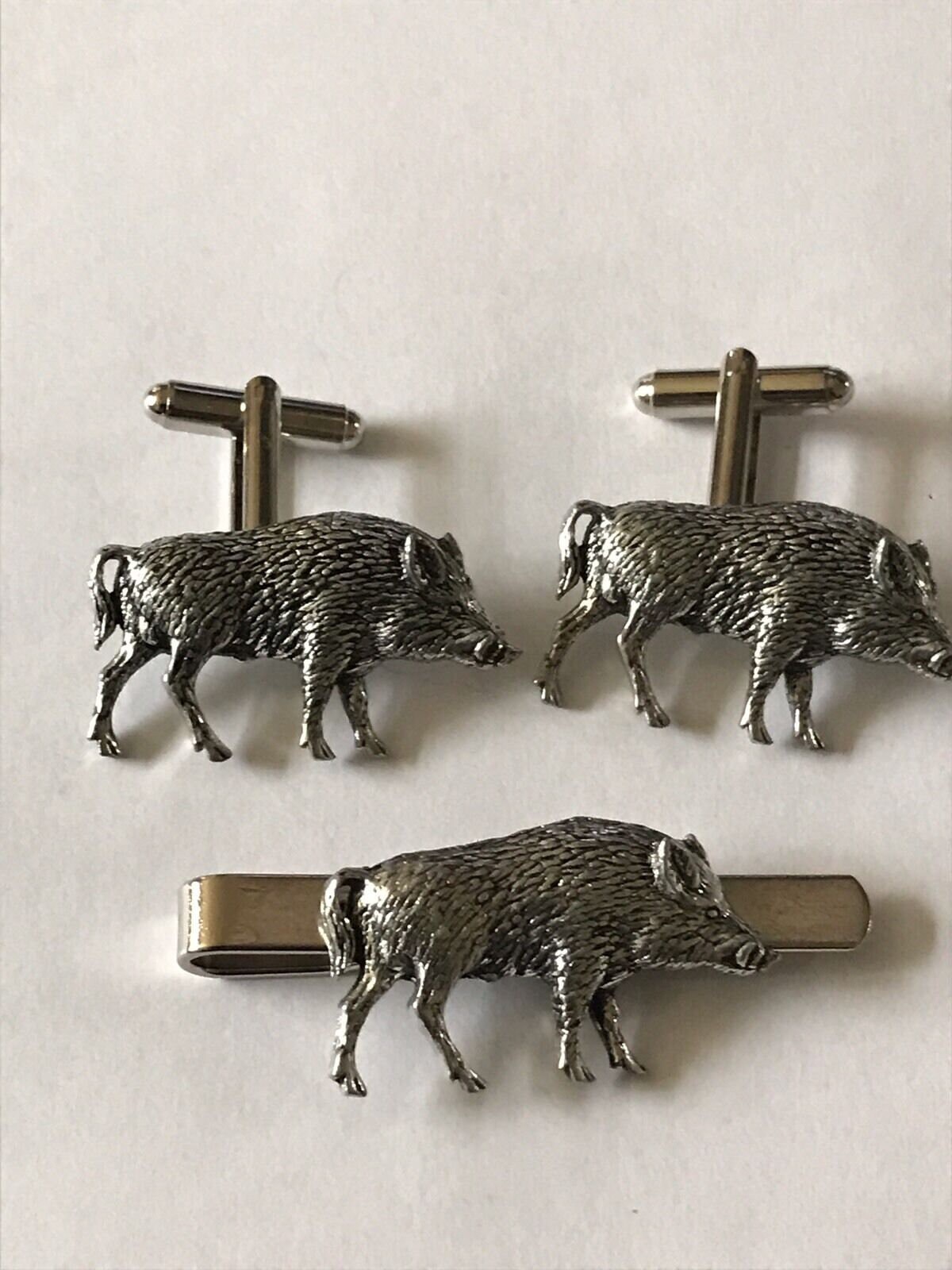 Wild Boar made from fine English pewter cuff link or tie slide or the set or stick pin codea18