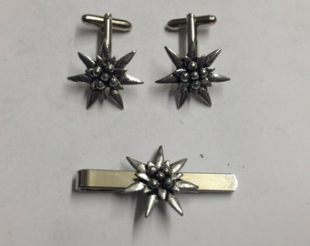 Large Edelweiss made from fine English pewter cuff link or tie slide or the set or stick pin codec1