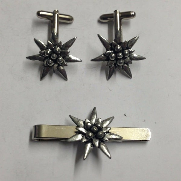 Large Edelweiss made from fine English pewter cuff link or tie slide or the set or stick pin codec1