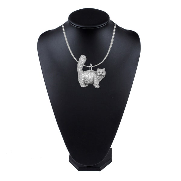 Tabby Persian Cat sur un 18 pouces de platine plate chaîne collier bijoux bijoux bijoux bijoux bijoux fabriqués à partir de code en étain anglais fine ppc01