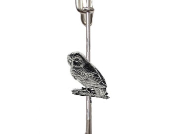 Tawny Owl on a 3&quot; 7.5cm Kilt Pin Scarf / Brooch with English Pewter Emblem or Stunning stick pin with end connector refb3 birds bird