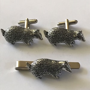 Badger  made from fine English pewter cuff link or tie slide or the set or stick pin codea8