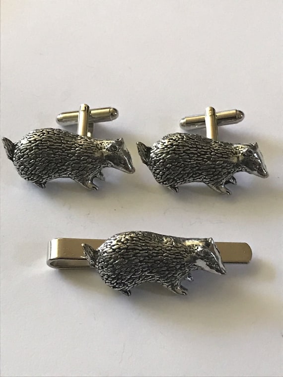 Badger made from fine English pewter cuff link or tie slide or the set or stick pin codea8