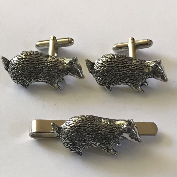 Badger  made from fine English pewter cuff link or tie slide or the set or stick pin codea8