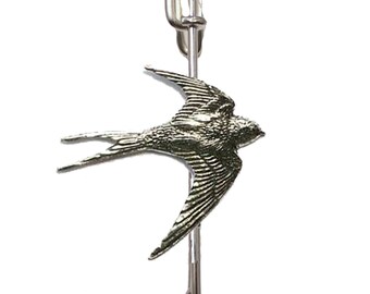 Swallow on a 3&quot; 7.5cm Kilt Pin Scarf / Brooch with English Pewter Emblem or Stunning stick pin with end connector refb25 bird