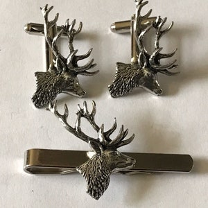 Stag head  made from fine English pewter cuff link or tie slide or the set or stick pin codea21